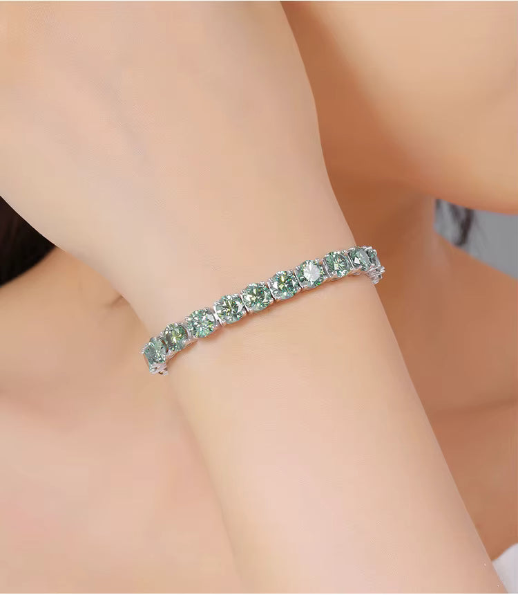 Vivid Green Moissanite Tennis Bracelet in 925 Sterling Silver - Various Sizes & Shades