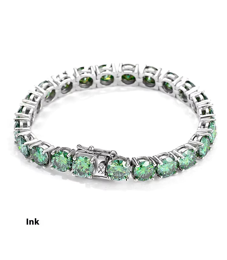 Vivid Green Moissanite Tennis Bracelet in 925 Sterling Silver - Various Sizes & Shades