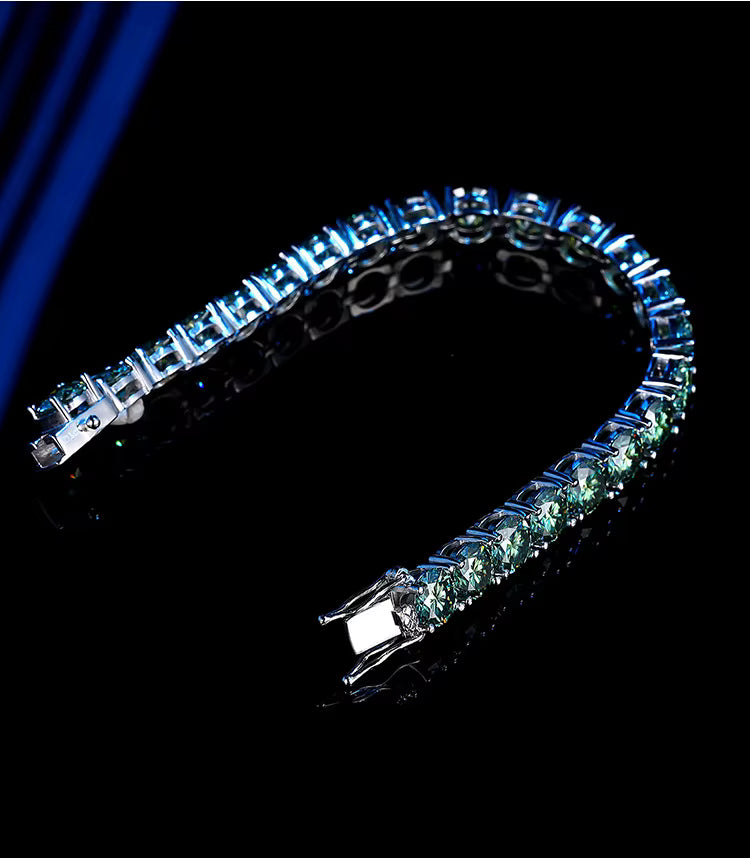 Vivid Green Moissanite Tennis Bracelet in 925 Sterling Silver - Various Sizes & Shades