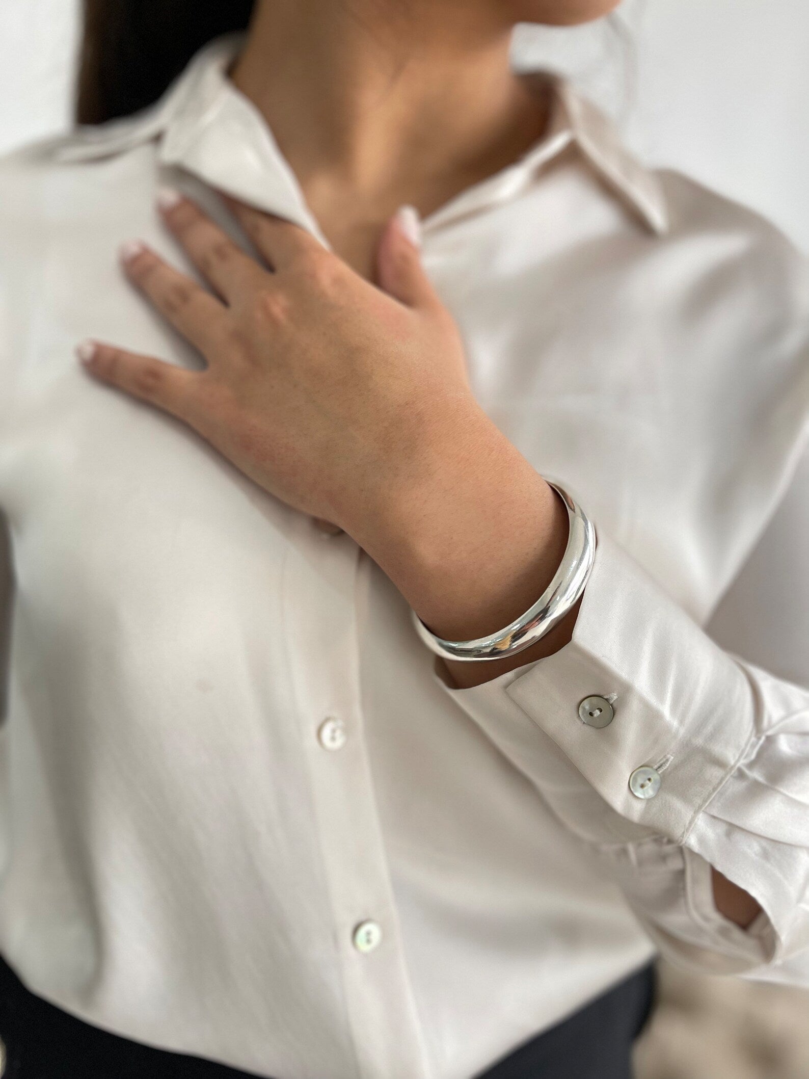 Chunky Sterling Silver Cuff Bangle Bracelet