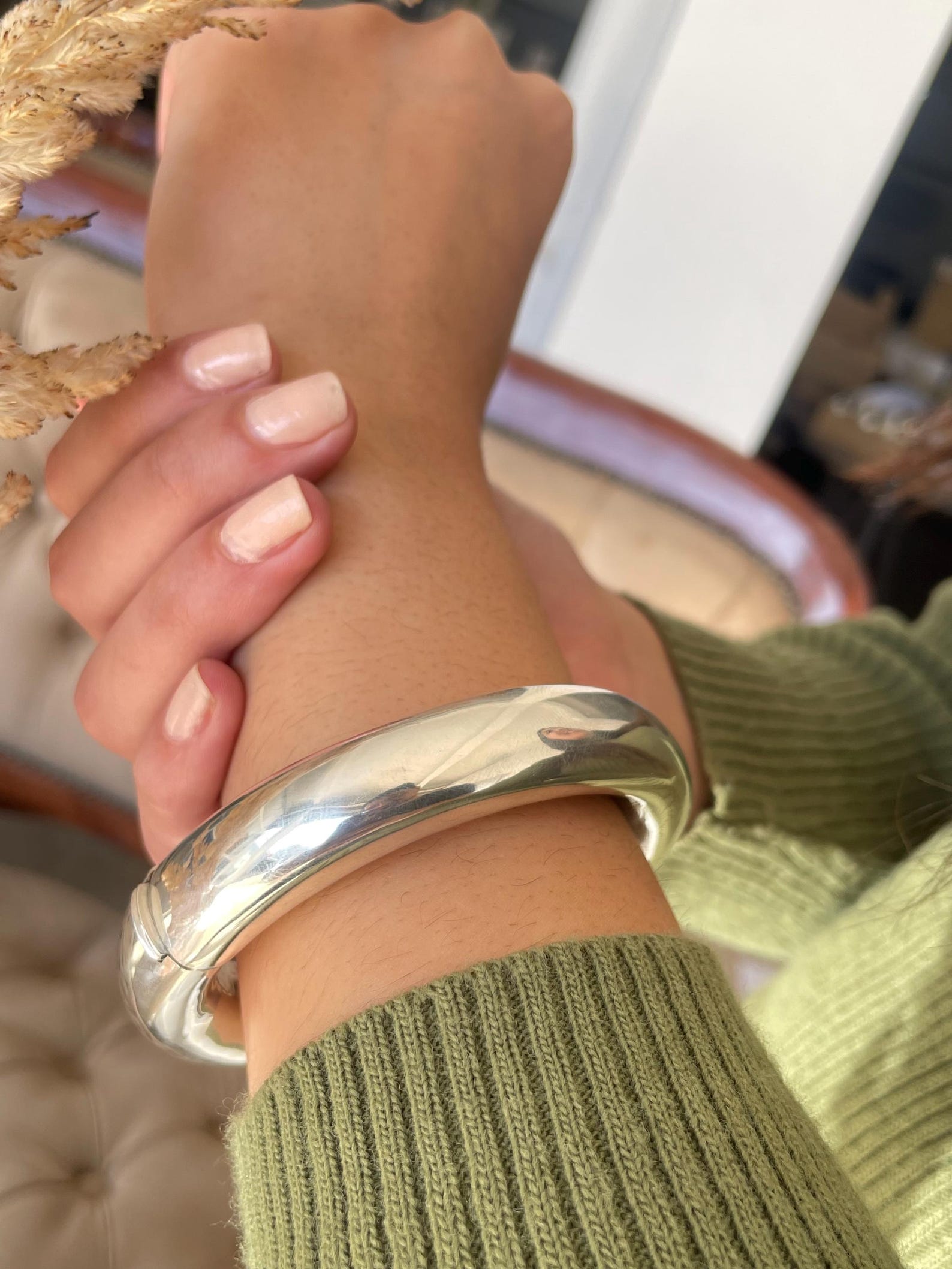 Sterling Silver Round Hinged Doughnut Bangle Bracelet