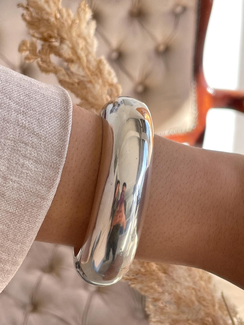 Silver 925 Solid chunky Bangle Bracelet, Silver Chunky Bangle, Solid Silver Heavy Bangle