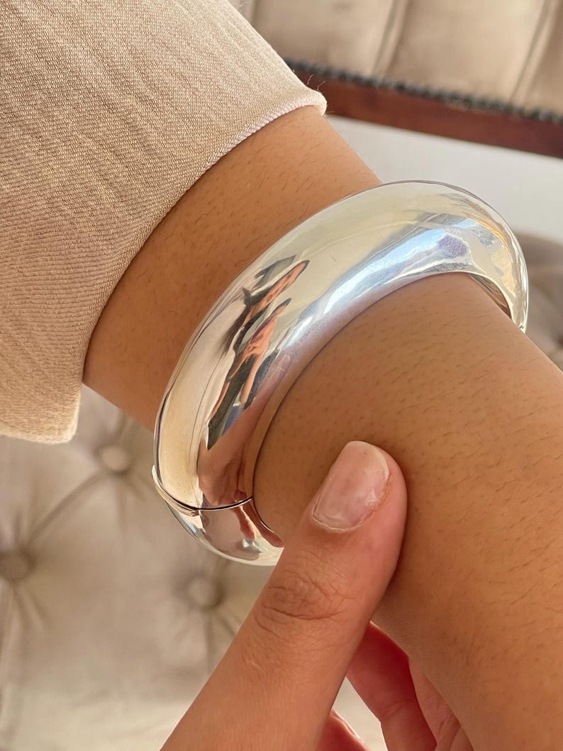 Silver Sterling Large Hinged Cloud Bangle bracelet