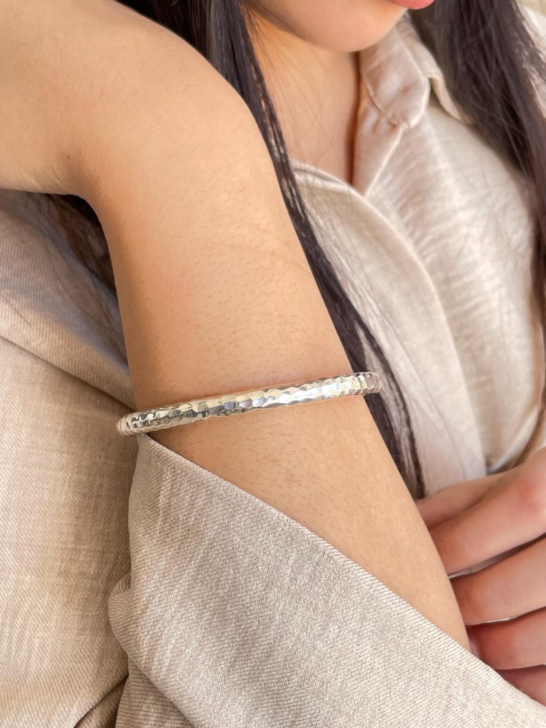 Thick Sterling Silver Hammered Bangle Bracelet