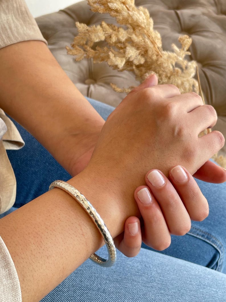 Thick Sterling Silver Hammered Bangle Bracelet