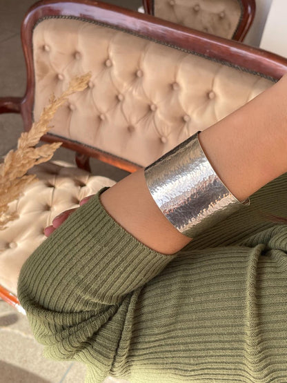 Large Hammered Silver Sterling Cuff Bangle, Silver Sterling 925 Cuff bangle Bracelet, Statement Chunky Hammered Cuff Bangle for Women