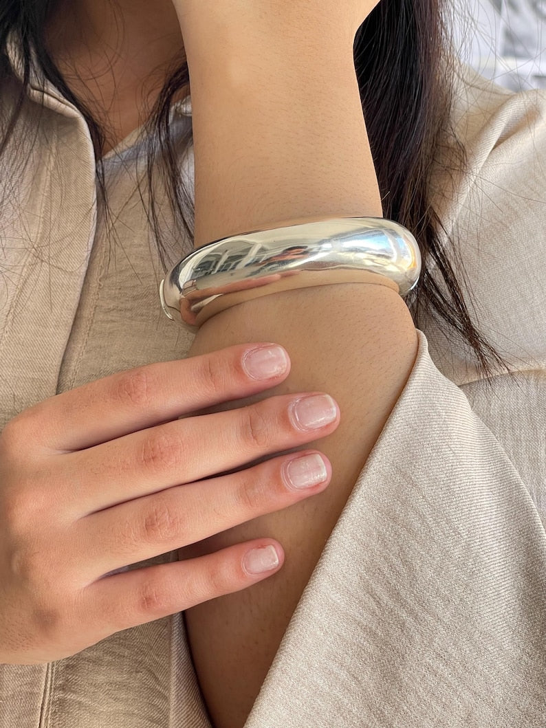 Silver 925 Solid chunky Bangle Bracelet, Silver Chunky Bangle, Solid Silver Heavy Bangle