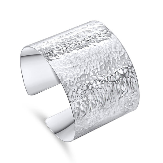 Sterling Silver Large Hammered Cuff Bangle Bracelet