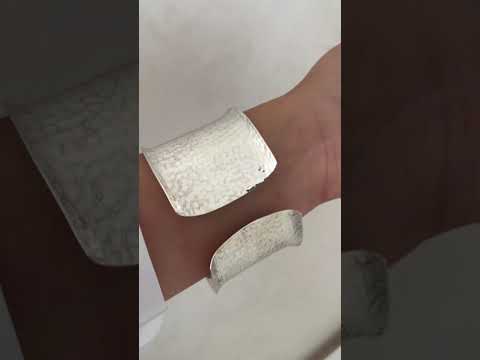 Large Hammered Sterling Silver Chunky Cuff Bangle Bracelet