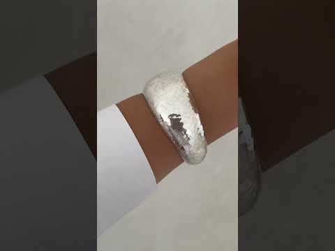 Hammered Sterling Silver Wide Cuff Bangle Bracelet for Women