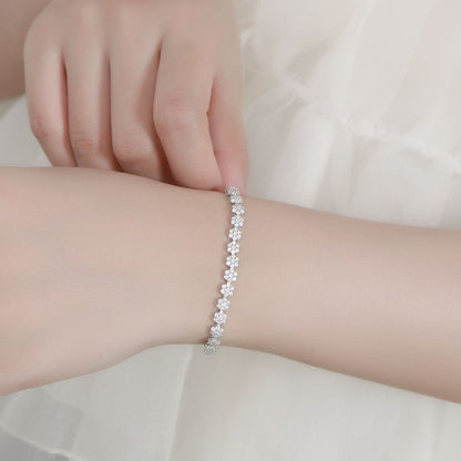 Sparkling Moissanite Flower Tennis Bracelet in 925 Sterling Silver - Floral Cluster Design
