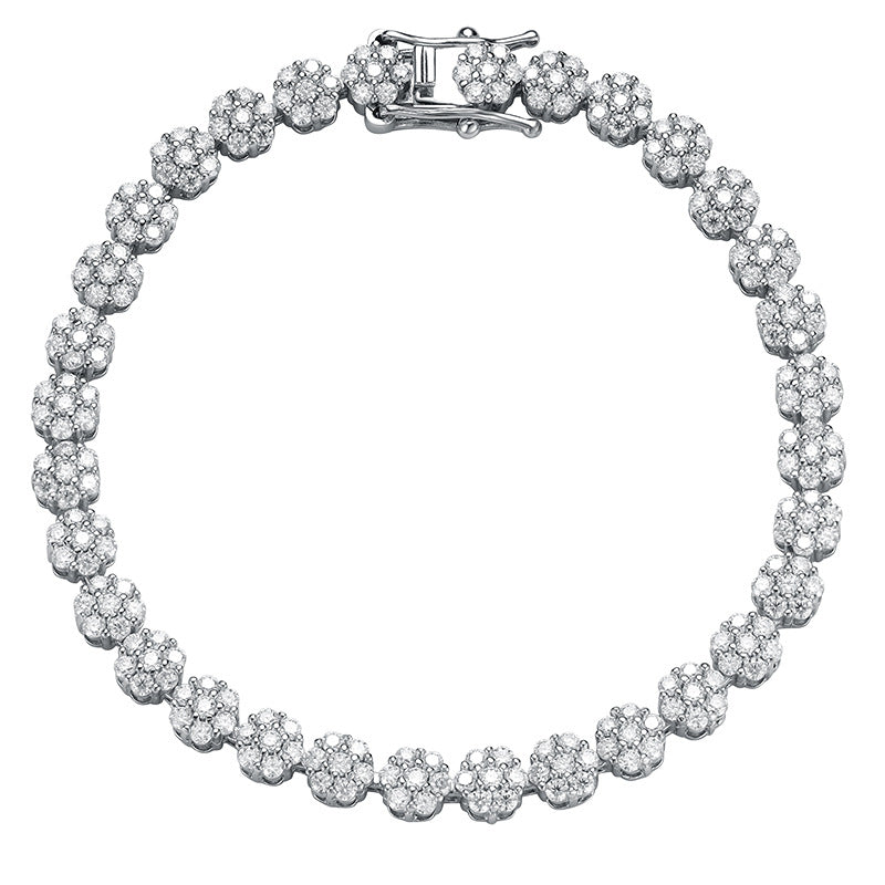 Sparkling Moissanite Flower Tennis Bracelet in 925 Sterling Silver - Floral Cluster Design