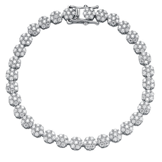 Sparkling Moissanite Flower Tennis Bracelet in 925 Sterling Silver - Floral Cluster Design