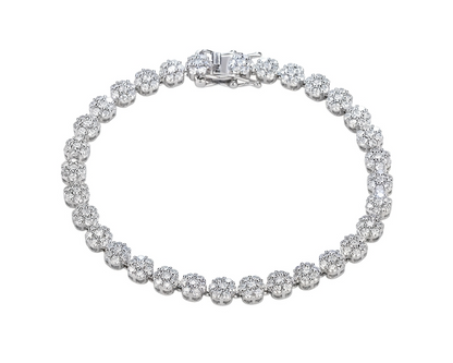 Sparkling Moissanite Flower Tennis Bracelet in 925 Sterling Silver - Floral Cluster Design