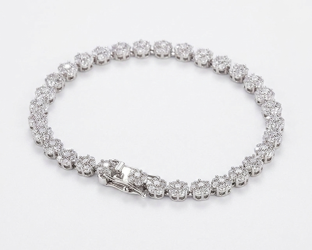 Sparkling Moissanite Flower Tennis Bracelet in 925 Sterling Silver - Floral Cluster Design