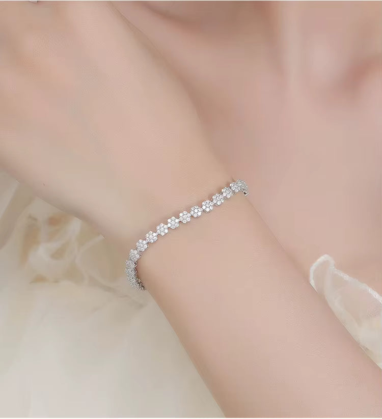 Sparkling Moissanite Flower Tennis Bracelet in 925 Sterling Silver - Floral Cluster Design