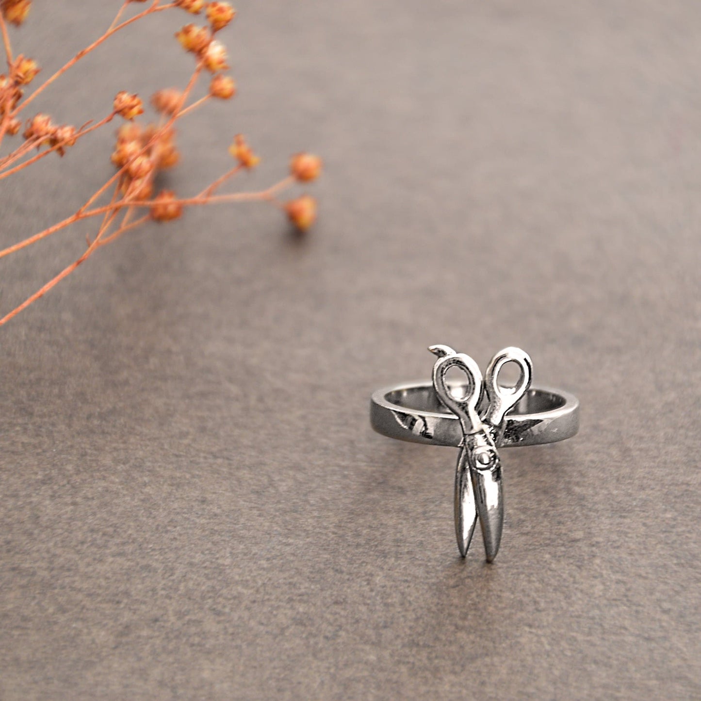 Silver Scissor Charm Ring