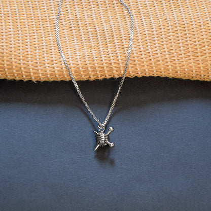 Silver Ball of wool knitting needles Necklace