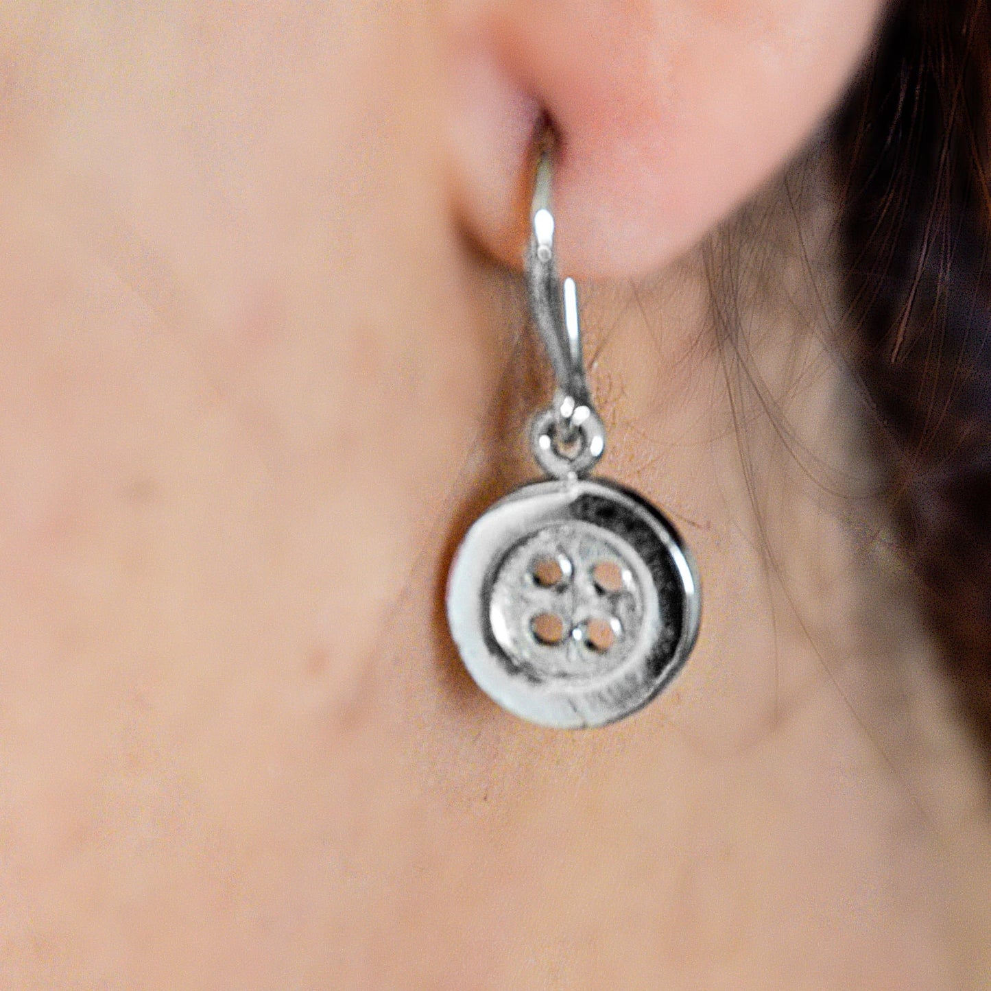 Silver Button Earrings