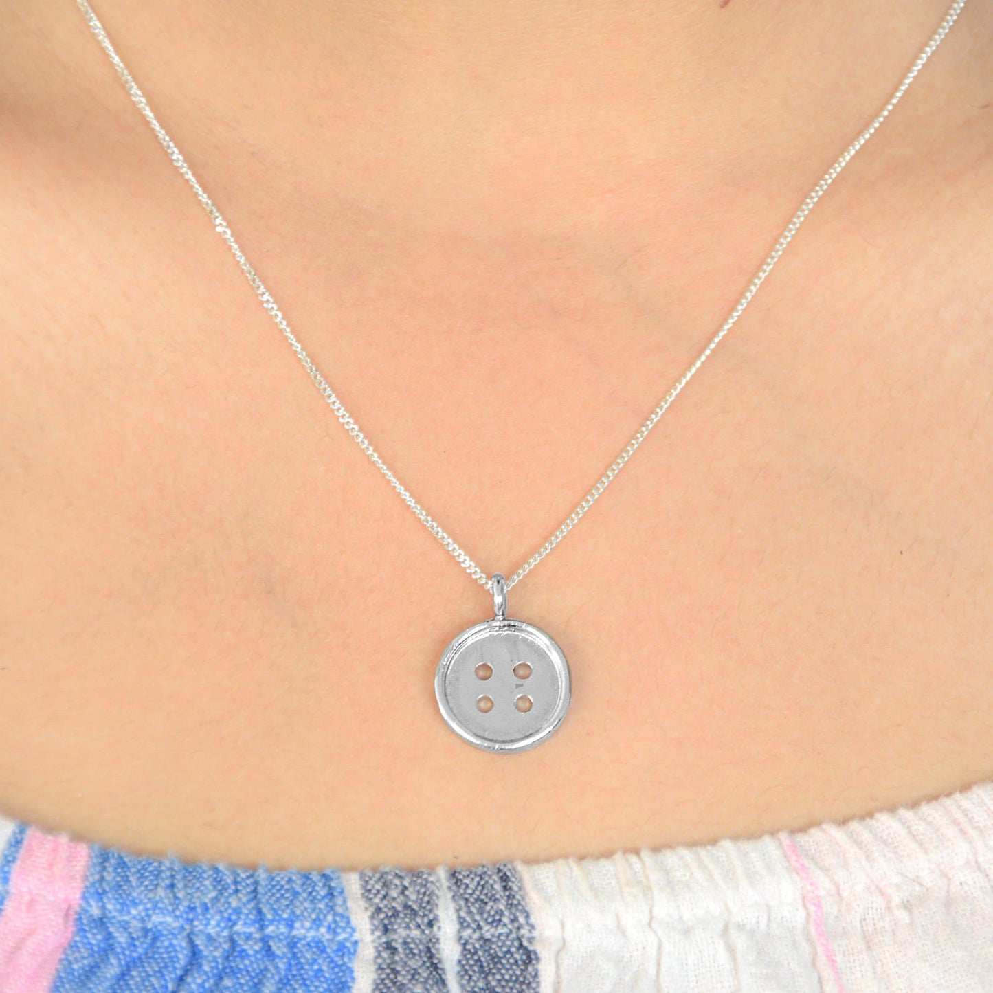 Silver Button Necklace