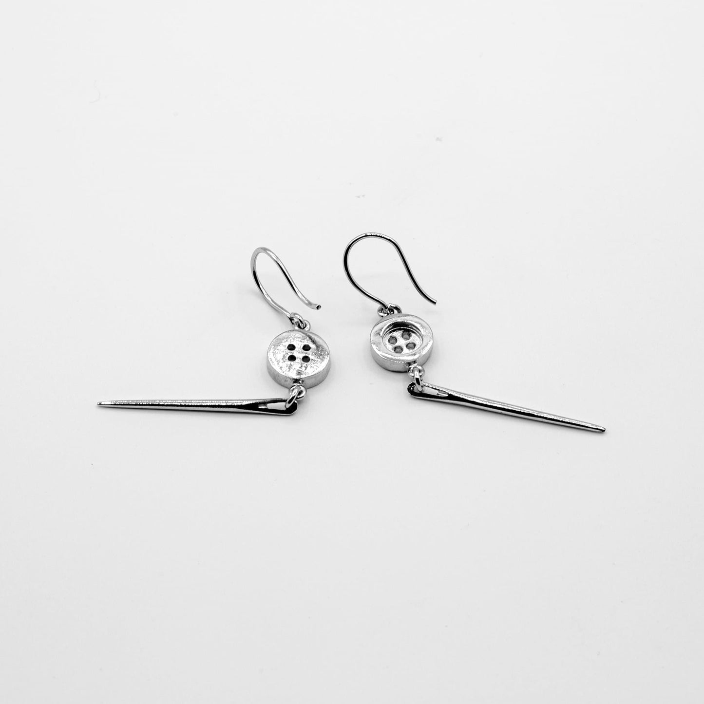 Silver Button and Needle Earrings