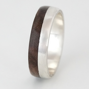 Silver and Wood Ring, Wooden Wedding Ring, Walnut Wood Ring, Handmade Bentwood Ring, Dark Wooden Ring