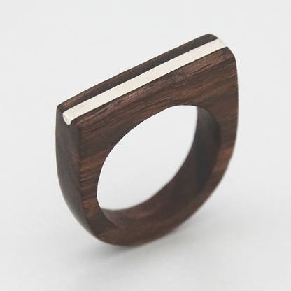 Silver and Walnut wood ring, engagement ring, wedding ring