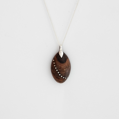 Oval wooden necklace with silver sterling