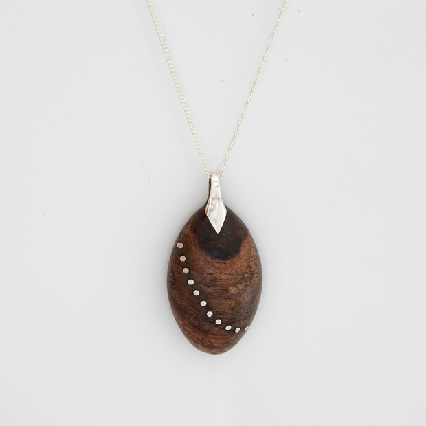 Oval wooden necklace with silver sterling