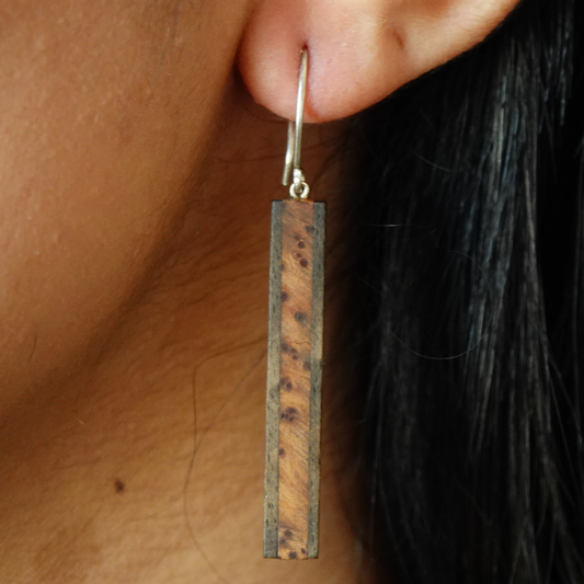 Long rectangle wood earrings, Walnut And juniper Earrings