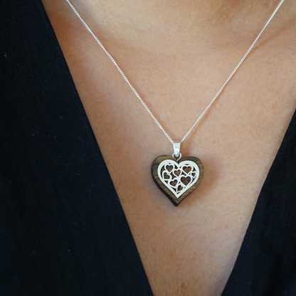 Wood And Silver Heart Necklace