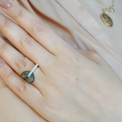 Wood Heart ring, silver and wood ring, wooden wedding ring