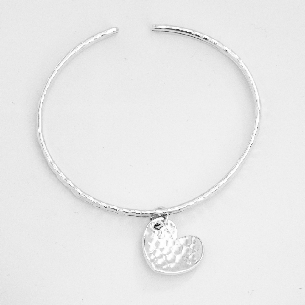 925 Sterling Silver Hammered Stacking Bangle Charm Bracelet