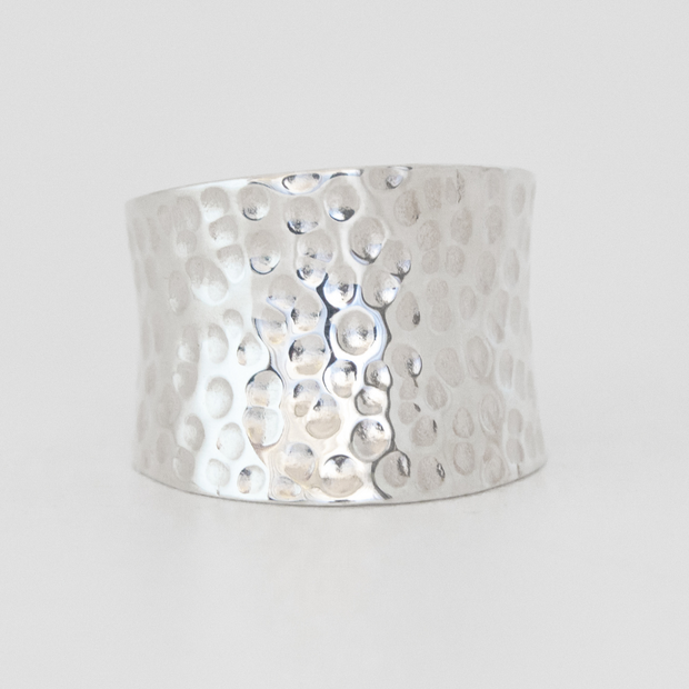  Hammered Sterling Silver Handmade Wide Band Ring