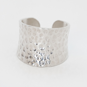 Hammered Sterling Silver Handmade Wide Band Ring, Classic Shiny Finish Wrap Band