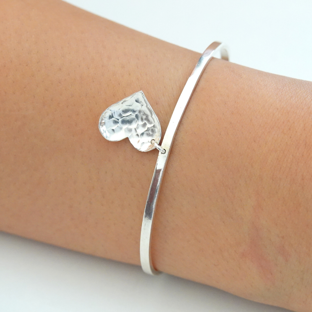 Silver heart bangle