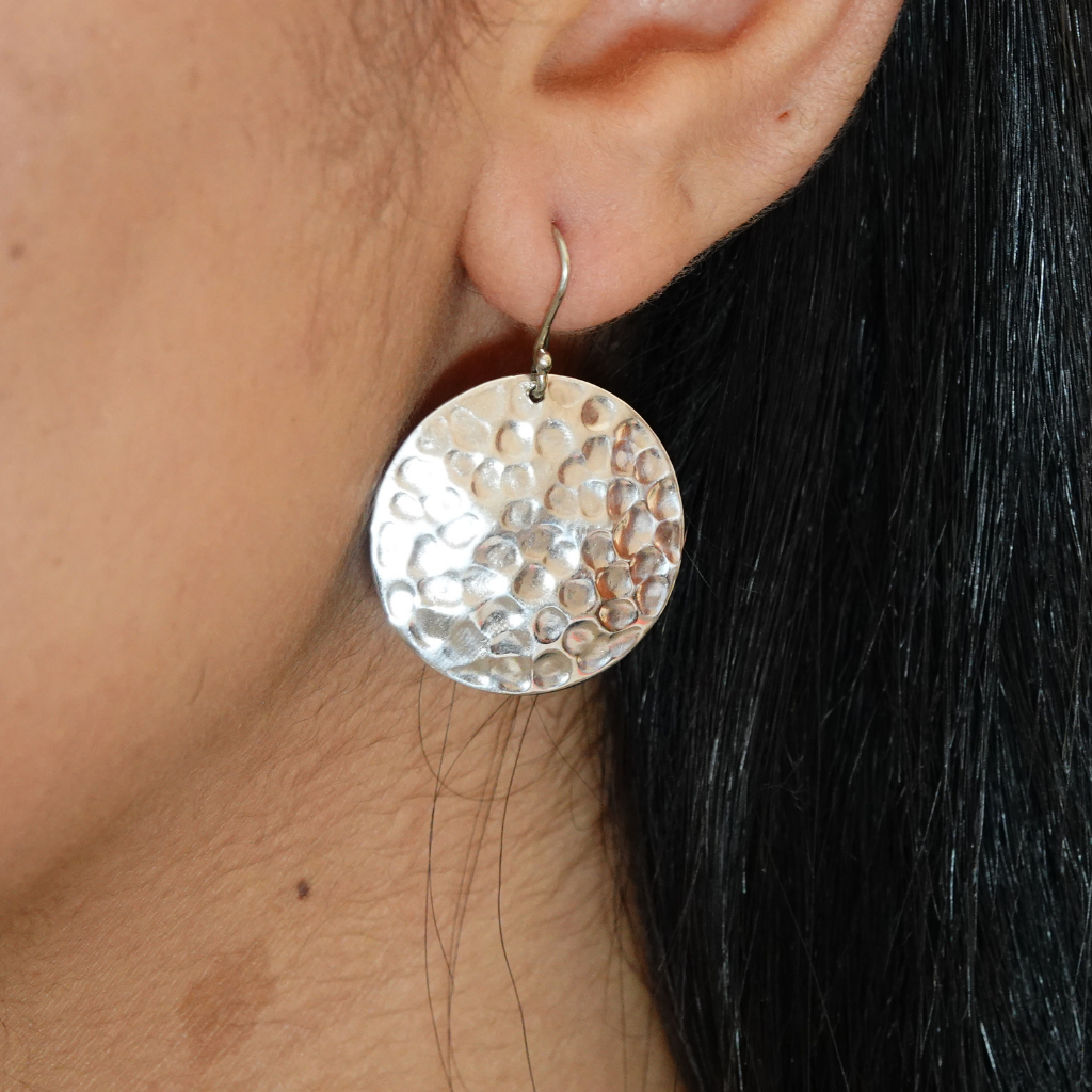 Hammered earrings, Silver Dangle Earrings