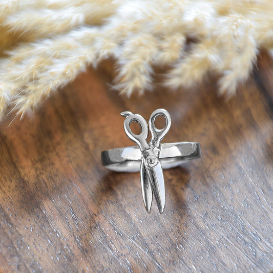 Silver Scissor Charm Ring